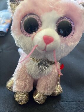 Ty Pink & White Plush Cat with Glitter Accents
